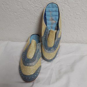 Joan Boyce Mule Dede Denim & Gold Glitter 6.5